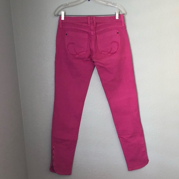 Y2K Dittos Fuchsia Pink Ankle Cropped Jeans Scalloped zippered size 26 - Picture 2 of 8